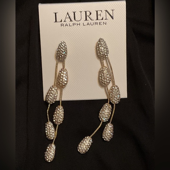 Ralph Lauren Goldtone
Pavé Pear Shape Double Row Linear Drop Earrings NWT - Picture 2 of 3